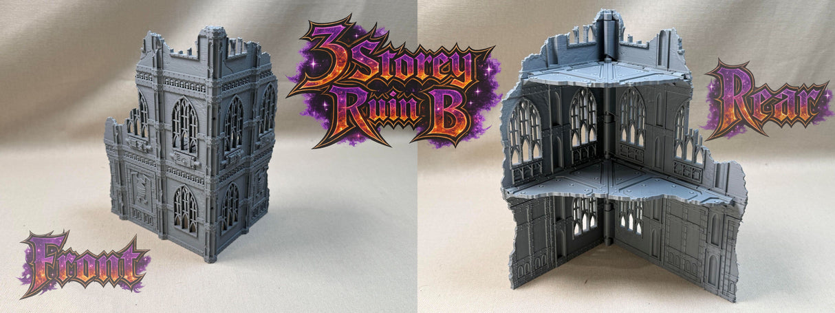 11th Edition Compatible Folding Terrain – 3 Storey Ruin B (Gothic Theme)