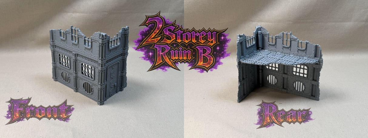 11th Edition Compatible Folding Terrain – 2 Storey Ruin B (Industrial Theme)