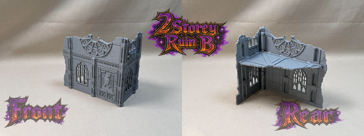 11th Edition Compatible Folding Terrain – 2 Storey Ruin B (Gothic Theme)