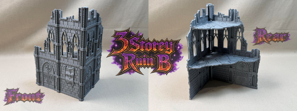11th Edition Compatible Folding Terrain – 3 Storey Ruin B (Battle Nun Theme)